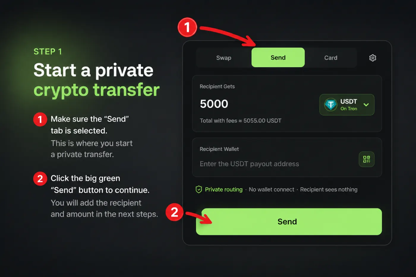 Step 1: Select the Send tab and click the green Send button